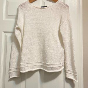 Lord and Taylor white loose knit cotton blend oversized crew neckline sweater M
